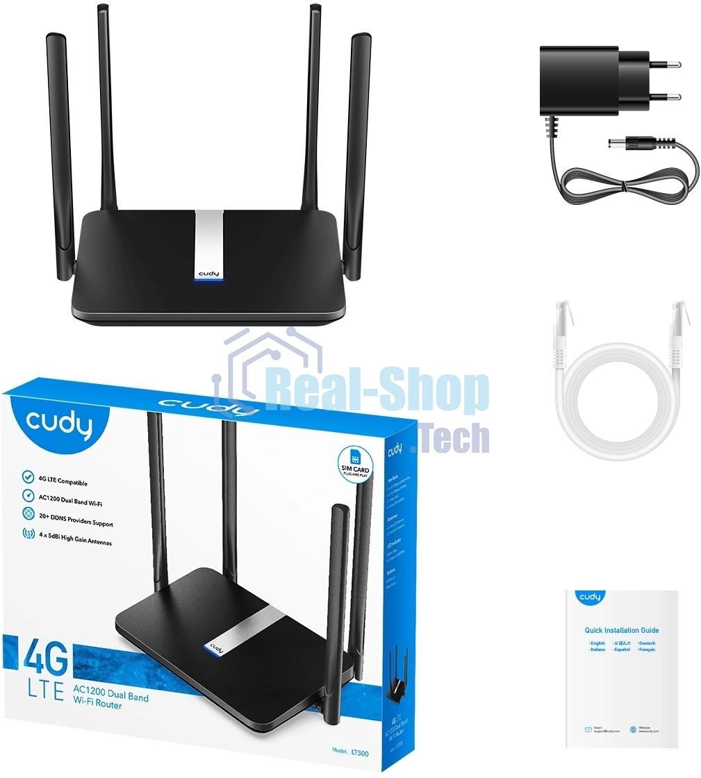 Роутер беспроводной Cudy LT500 AC1200 10/100BASE-TX/4G cat.4 черный