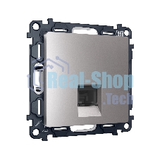 Комплект механизма компьютерной розетки ALFA Сталь матовый RJ-45(8P8C) CAT6 с шторкой QUANT (AP5120, VM188) MA512010