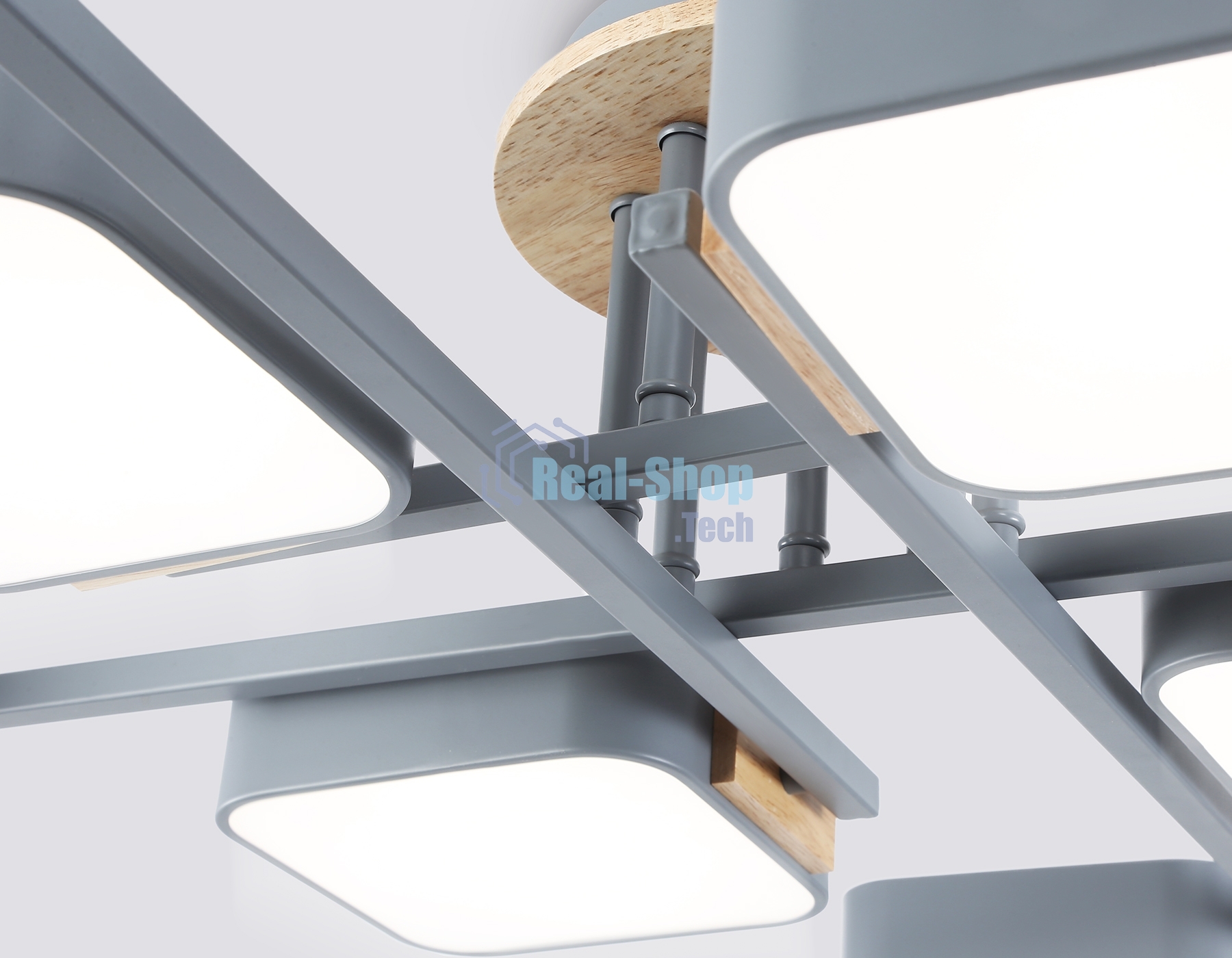 Светильник Ambrella light FL4889/8 GR/WD серый/дерево 144W 3000-6000K 960*960*160 (без ПДУ)