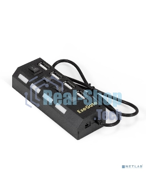 USB-концентратор ExeGate EX293977RUS DUB-42SW (кабель-адаптер USB2.0 --> 4xUSB2.0, кнопки включения/отключения для каждого порта, Plug&Play, черный)