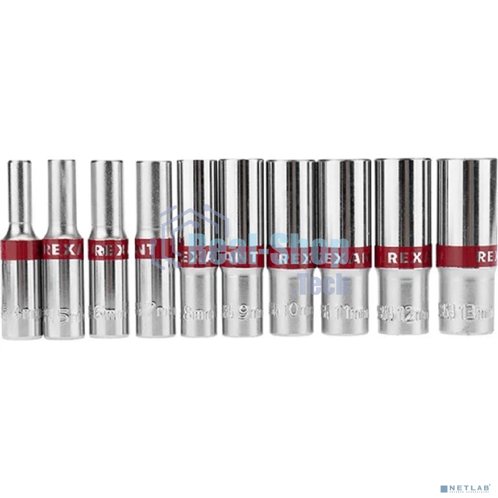 Набор удлиненных торцевых головок Rexant 1/4, шестигранные, CrV, 10 шт., 4-13 мм