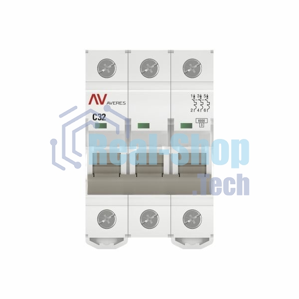 Выключатель автоматический трехполюсный AV-6 32А C 6кА AVERES mcb6-3-32C-av EKF
