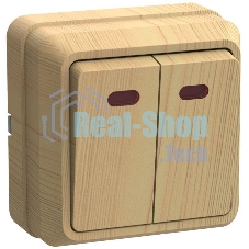 Выключатель 2-кл. ОП ОКТАВА 10А IP20 с индик. сосна ИЭК EVO21-K03-10-DC