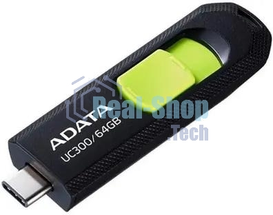 Флешка USB ADATA UC300 (ACHO-UC300-64G-RBK/GN), 64Gb, Type-C USB 3.2, R/W 100/30, черный/зеленый