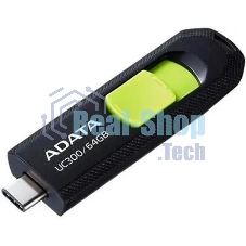Флешка USB ADATA UC300 (ACHO-UC300-64G-RBK/GN), 64Gb, Type-C USB 3.2, R/W 100/30, черный/зеленый