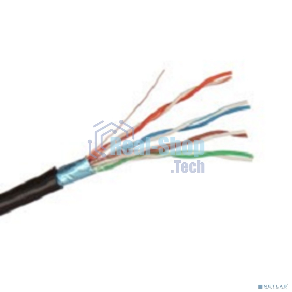 Кабель Exegate FTP 4 пары кат.5e медь, экран, внешн. прокладка, с тросом, катушка 305м, черный, PE