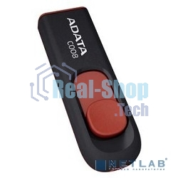 Флешка USB ADATA С008 (AC008-32G-RKD), 32Gb, USB 2.0, R/W 15/5, черный/красный