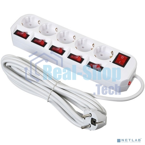 Сетевой фильтр Buro 500SH-5-SW-W 5 м (5 розеток) белый (коробка)
