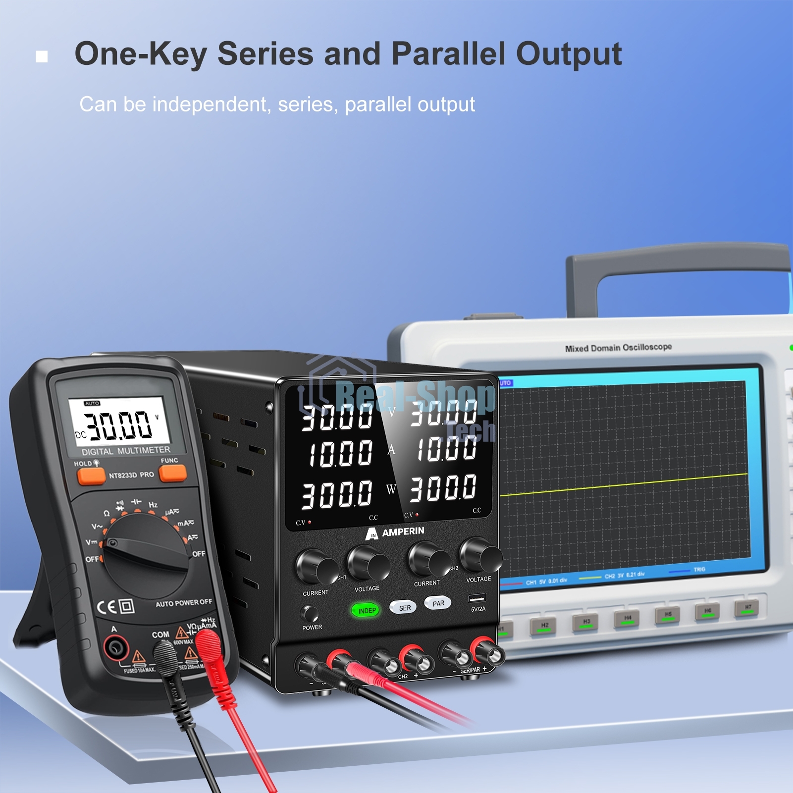 Лабораторный блок питания двухканальный Amperin AI-W3010x2C 30V, 10A, 0,6 кВт