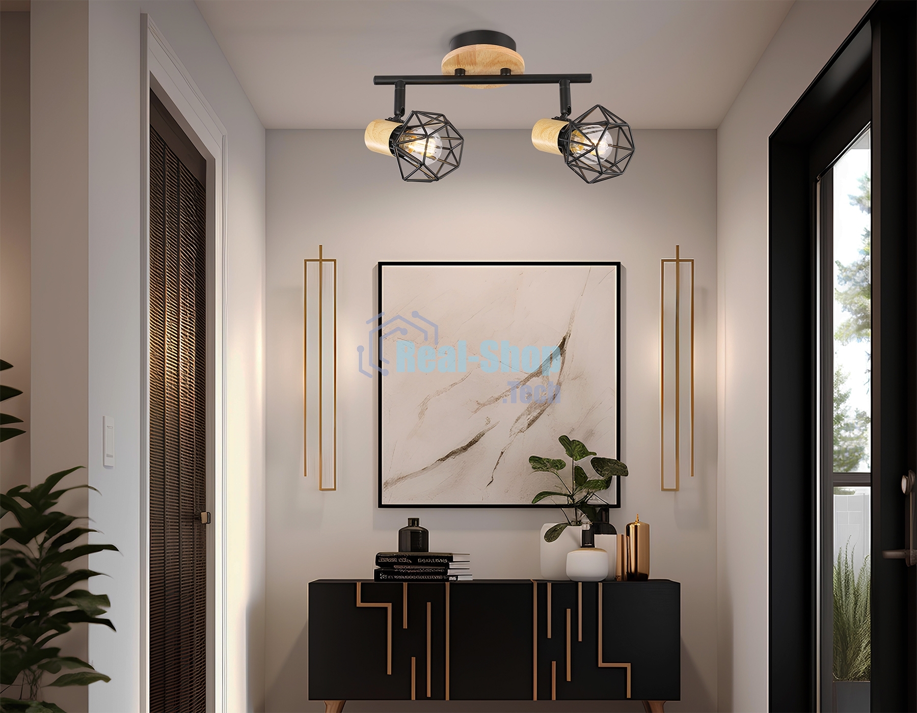 Светильник Ambrella light TR8752/2 BK/WD черный/дерево IP20 E27/2 310*115*200
