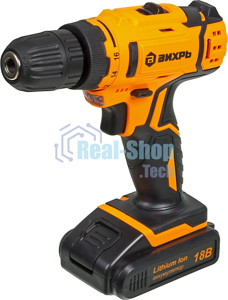 Дрель-шуруповерт аккумуляторная Вихрь ДА-18Л-2КА 72/14/25, Аккумуляторная, 18В, 2 АКБ, Кейс