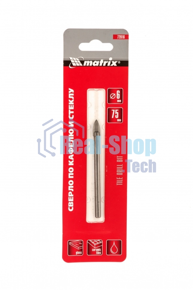 Сверло Matrix по керамической плитке, 6 мм, цилиндрический хвостовик