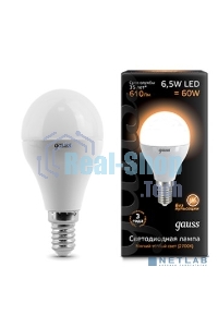 Лампа светодиодная Gauss 6.5Вт шар 3000К теплый белый E14 520лм 150-265В