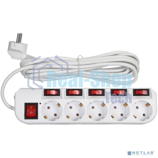 Сетевой фильтр Buro 500SH-5-SW-W 5 м (5 розеток) белый (коробка)