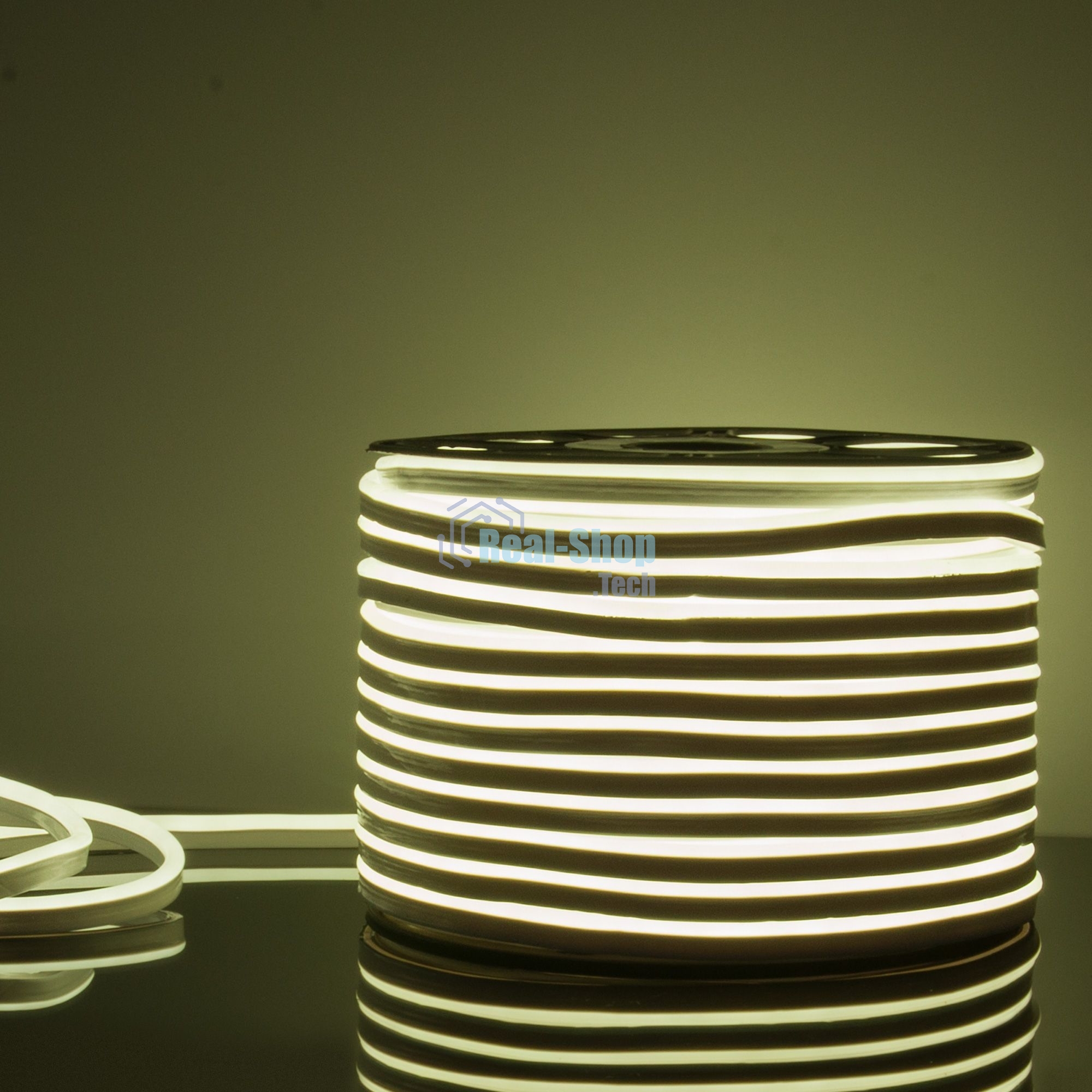 Лента светодиодная LS001 220V / Гибкий неон  9.6W 120Led 2835 IP67 6500K односторонний холодный белый, 50 м