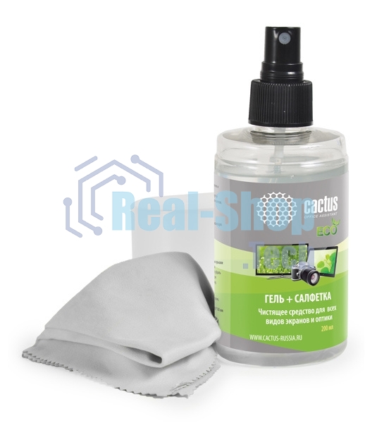 Чистящий набор (салфетки + гель) Cactus CS-S3004E для экранов и оптики 1шт 18x18см 200мл