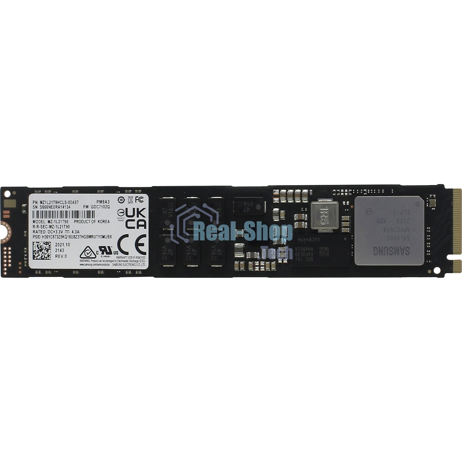 Накопитель SSD Samsung PM9A3, 1.92Tb, M.2 22110, PCIe 3.1 x4, NVMe, R/W 3000/1400