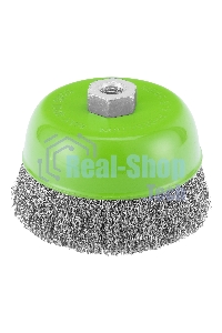 Щетка для УШМ Сибртех 125 мм М14, чашка, витая проволока 0,3 мм