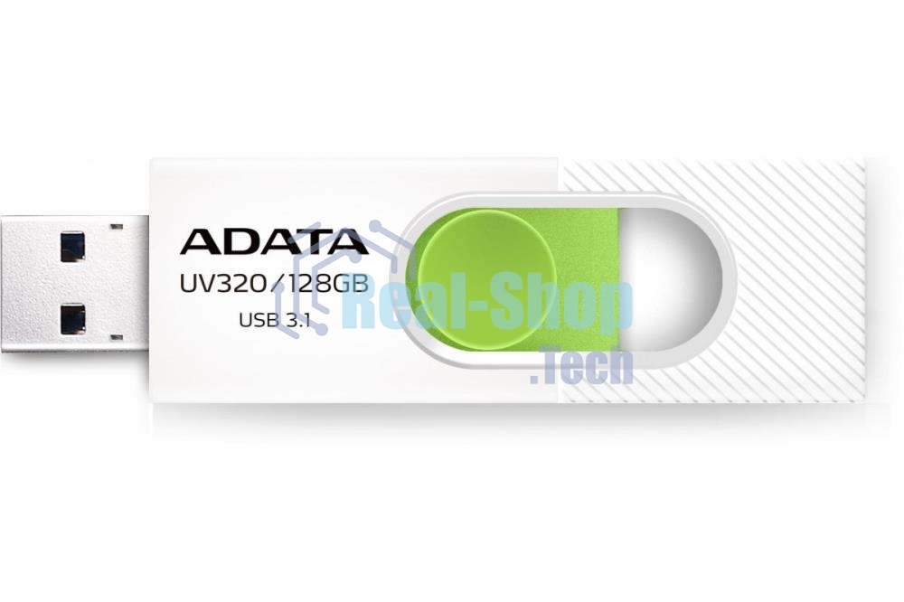 Флешка USB ADATA UV320 (AUV320-128G-RWHGN), 128Gb, USB 3.2 Gen1, R/W 100/30, белый/зеленый