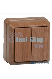 Выключатель 2-кл. ОП ОКТАВА 10А IP20 откр. уст. дуб ИЭК EVO20-K04-10-DC