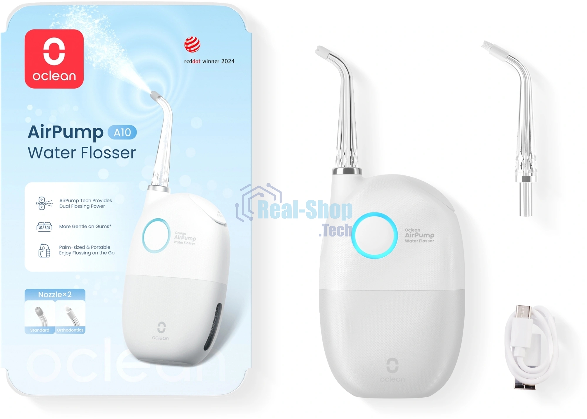 Ирригатор Oclean AirPump A10 W7602 серый, от аккумулятора, 45 мл, 3 режима