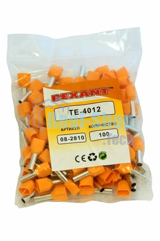 Наконечник штыревой втулочный изолированный Rexant F-12 мм 2х4 мм² (НШВи(2) 4.0-12/НГи2 4,0-12) оранжевый