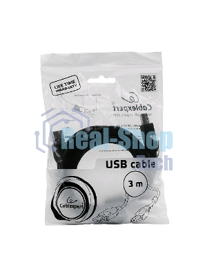 Кабель Gembird USB 2.0 PRO для соед. 3.0м AM/BM позол.конт., фер.кол., пакет