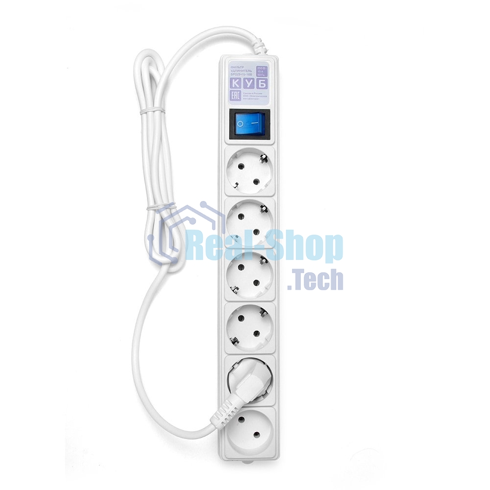 Сетевой фильтр Power Cube 1,9 м 6 розеток (белый) 16B/3,5 кВт