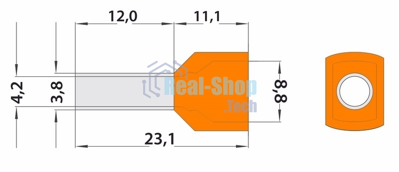 Наконечник штыревой втулочный изолированный Rexant F-12 мм 2х4 мм² (НШВи(2) 4.0-12/НГи2 4,0-12) оранжевый