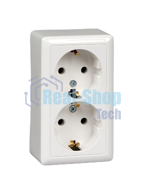 Розетка 2-м ОП Хит 16А 250 В без защ. шторок с заземл. белый SchE RA16-238-B