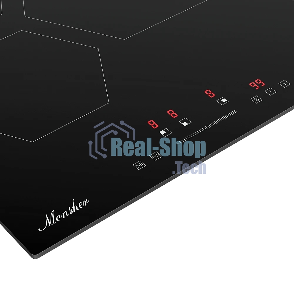 Индукционная варочная панель Monsher MHI 4506, 45 см, индукция, High-Tech, inverter, 9 уровней мощности, бустер, Stop and Go, автоматическое отключение, таймер, индикатор остаточного тепла, сенсорное/слайдерное управление, черный