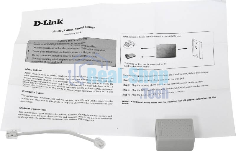 Сплиттер xDSL D-Link DSL-30CF/RS RJ-11 ADSL Annex A