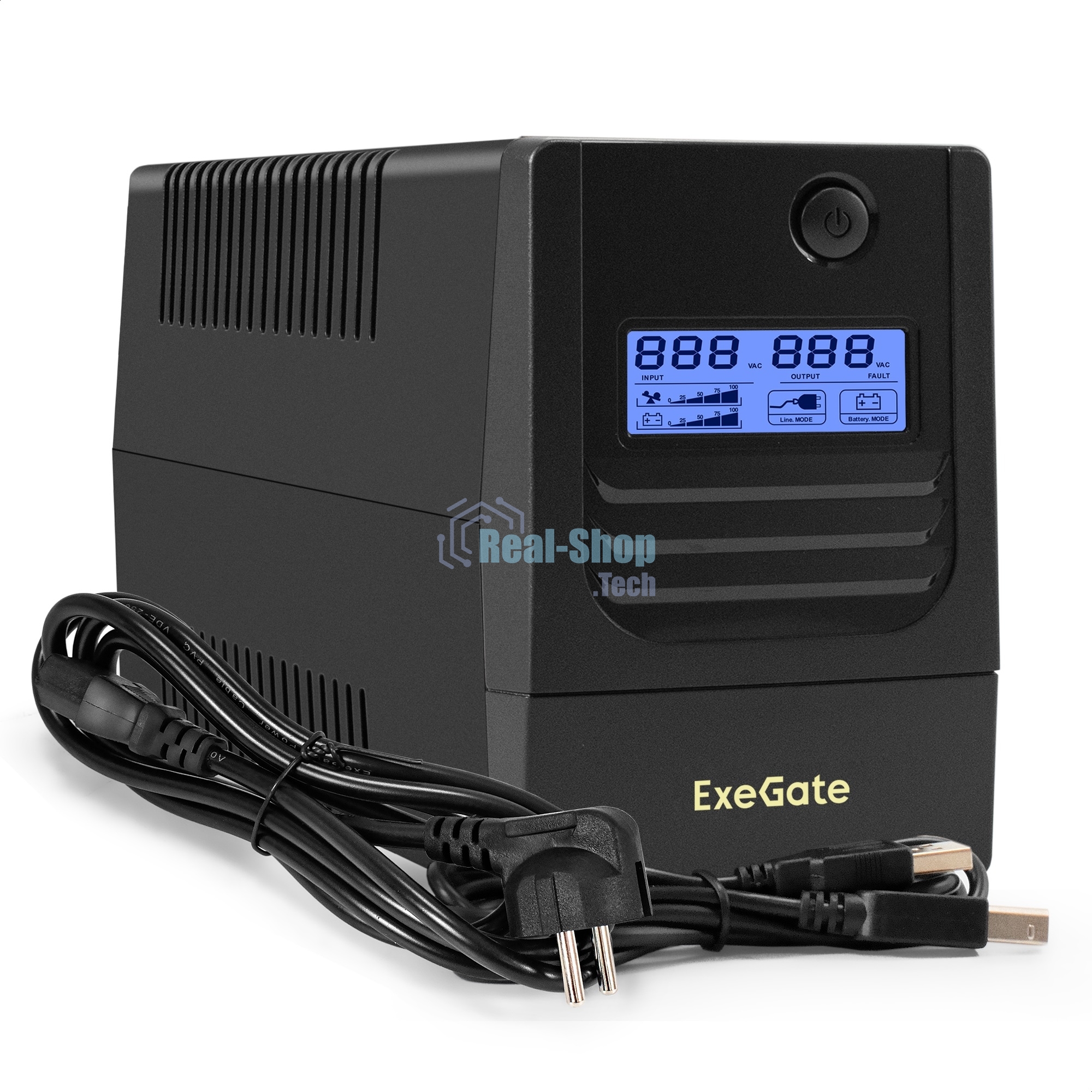 Источник бесперебойного питания ExeGate Smart LB-1000.LCD.AVR.4C13.USB (1000VA/650W, LCD, AVR, 4*C13, USB, батарея 12V 9Ah, черный)