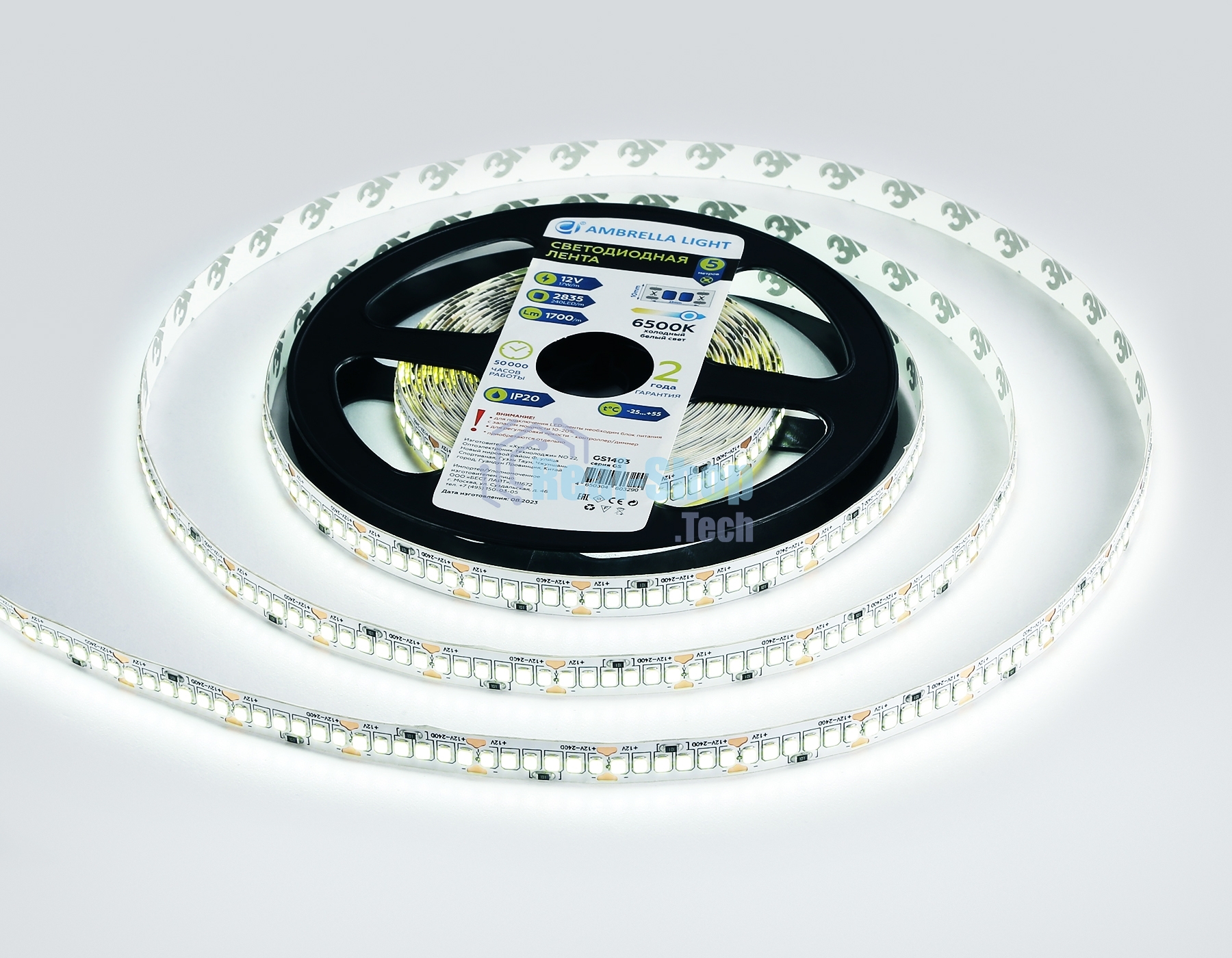Светодиодная лента Ambrella light GS1403 2835 240Led/ 17W m/ 12V IP20 6500K/ 5000*10*1.2mm (2 конт.)