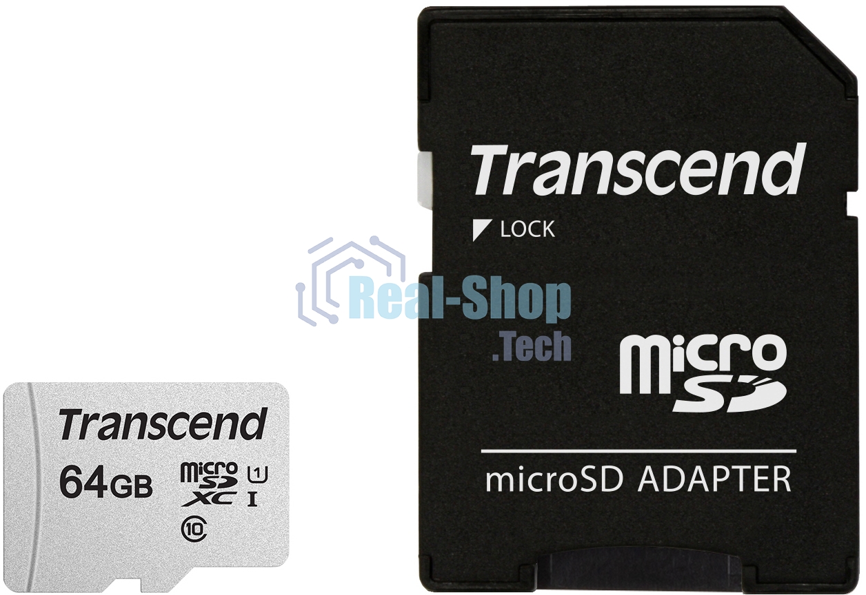 Флеш карта Micro SecureDigital 64Gb Transcend Class 10 TS64GUSD300S-A MicroSDXC Class 10 UHS-I, SD adapter
