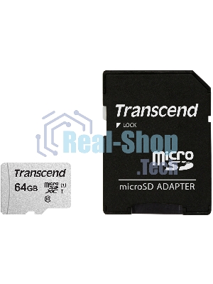 Флеш карта Micro SecureDigital 64Gb Transcend Class 10 TS64GUSD300S-A MicroSDXC Class 10 UHS-I, SD adapter