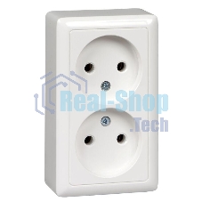 Розетка 2-м ОП Хит 16А IP20 без заземл. без защ. шторок белый SchE RA16-237-B