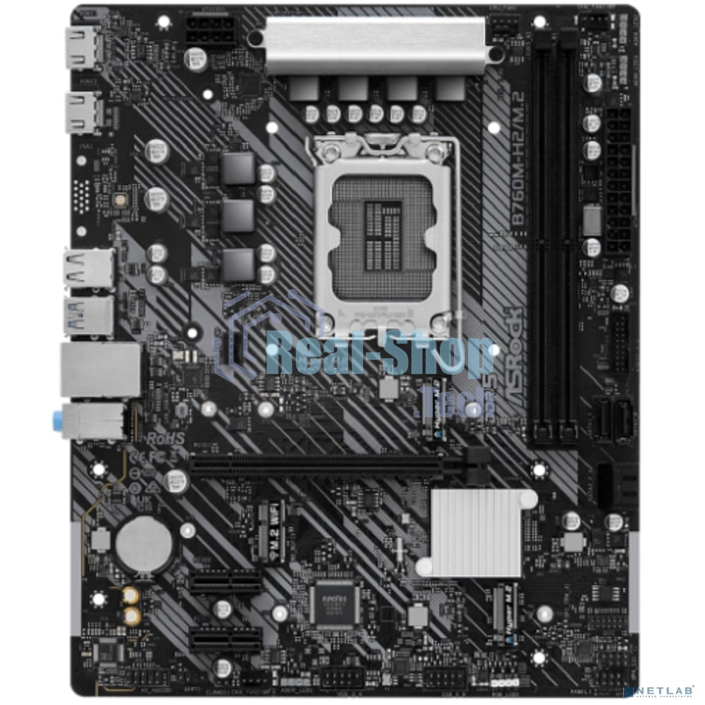 Материнская плата ASRock B760M-H2/M.2, LGA 1700, Intel B760, 2xDDR5, 4xSATA, 2xM.2, 1xPCIe 4.0 x16, 2xPCIe x1, 2xHDMI, 1x2.5Gb LAN, 2xUSB-A 3.2 Gen 1, 3xUSB 2.0, 3x3.5 мм, 7.1, mATX