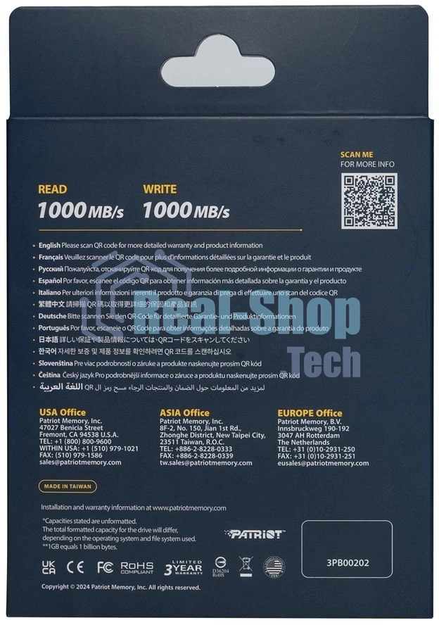 Внешний SSD Patriot 512Gb USB-C, Transporter Lite, R/W 1000MB/1000MB/s, красный