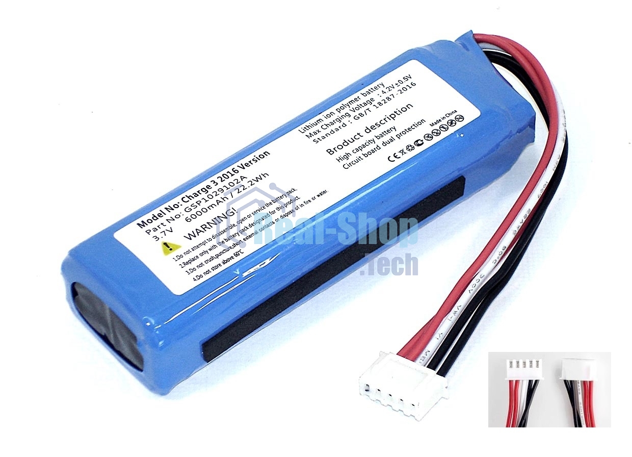 Аккумуляторная батарея для JBL Charge 3 (2016 года) GSP1029102A 6000mAh 3,7V (прямая полярность)