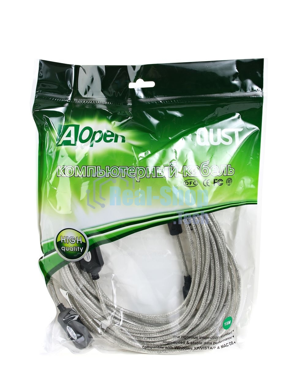 Кабель удлинитель Aopen активный ACU823-15M, USB2.0-repeater AM/AF 15м