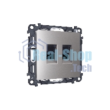 Комплект механизма компьютерной двойной розетки RJ-45 (8P8C) CAT6 с автоматической защитной шторкой ALFA Сталь матовый QUANT (AP5121, VM189) MA512110