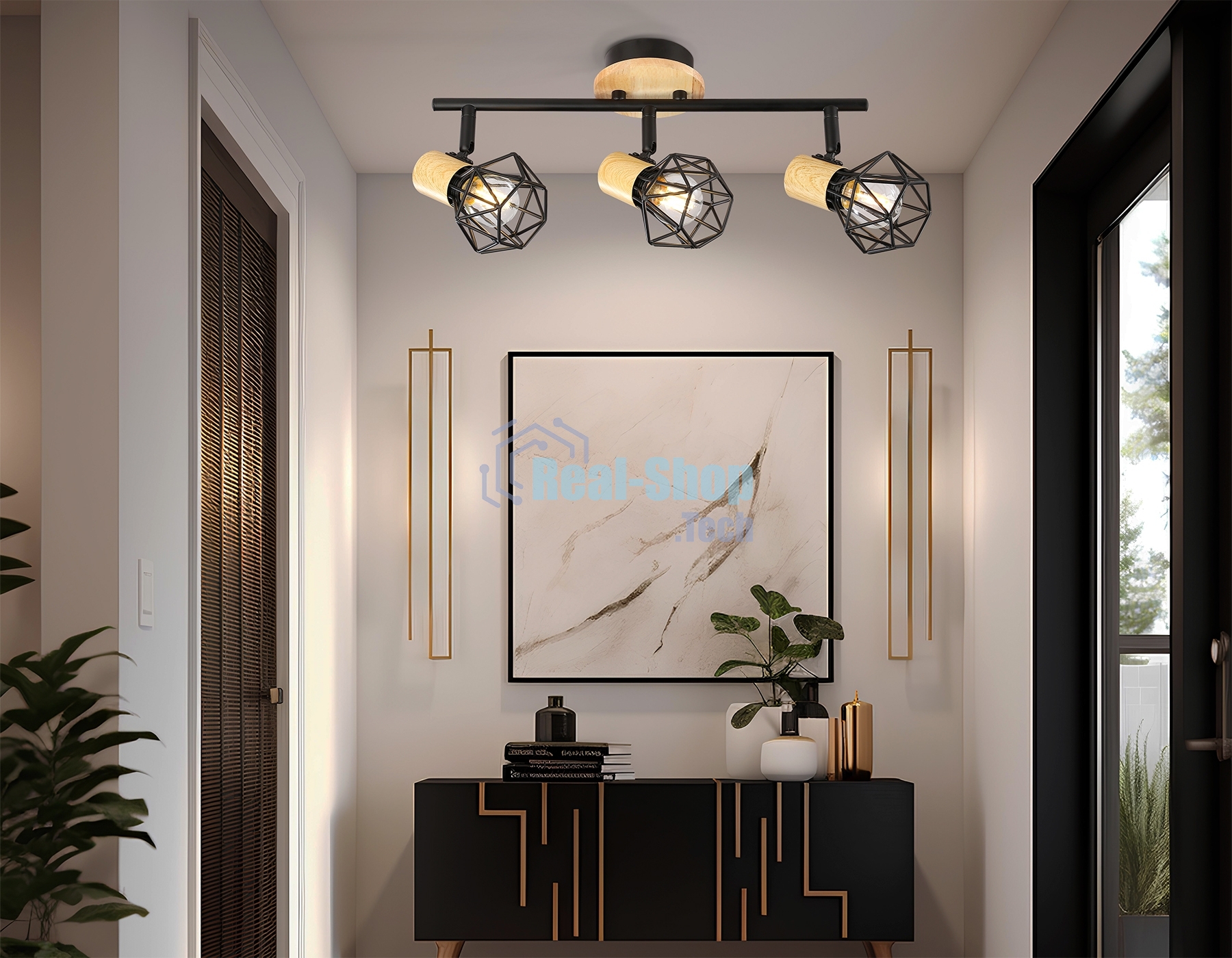 Светильник Ambrella light TR8753/3 BK/WD черный/дерево IP20 E27/3 435*115*200
