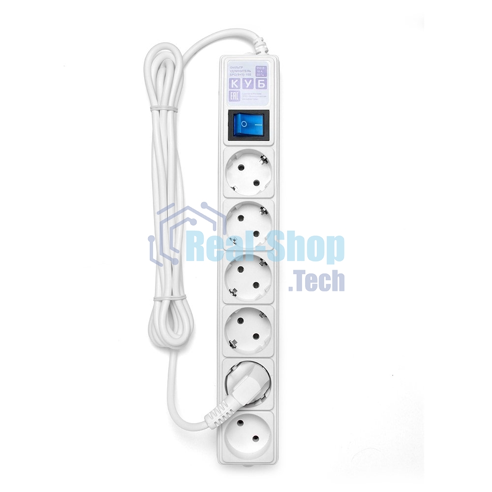 Фильтр-удлинитель PowerCube (SPG(5+1)-16B-3M) 6 розеток, 3м,16А/3,5 кВт, белый