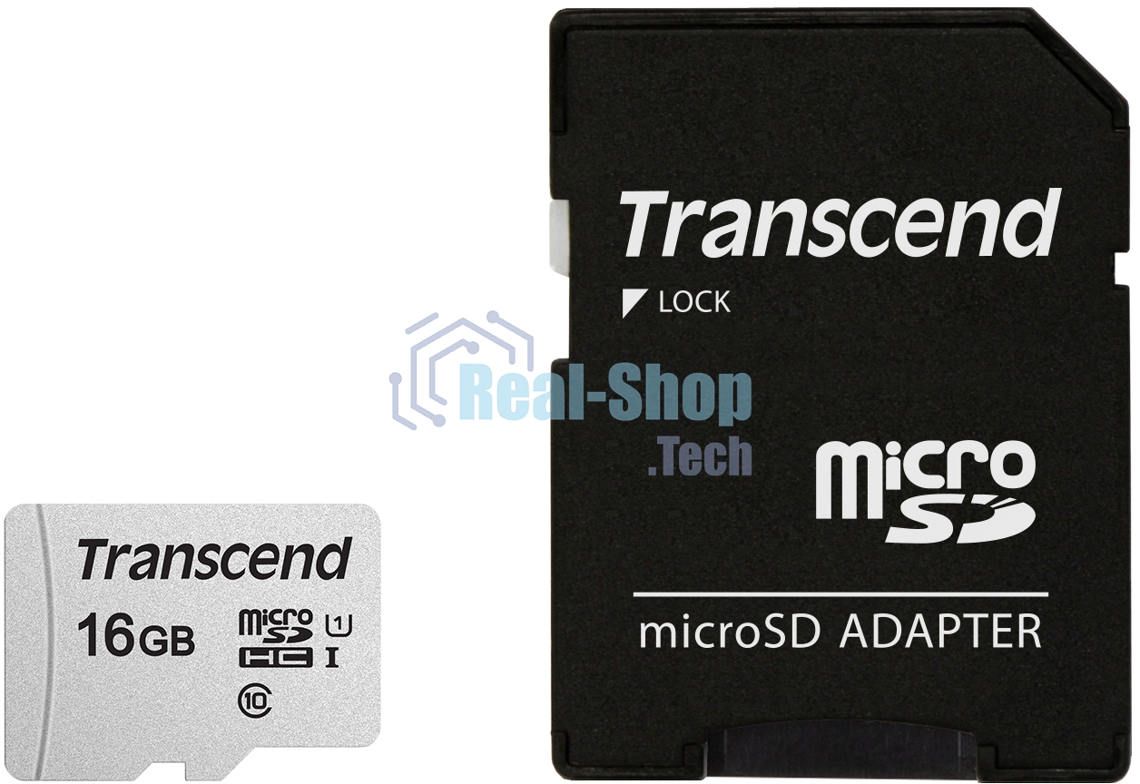 Флеш карта Micro SecureDigital 16Gb TranscendTS16GUSD300S-A MicroSDHC Class 10 UHS-I, SD adapter