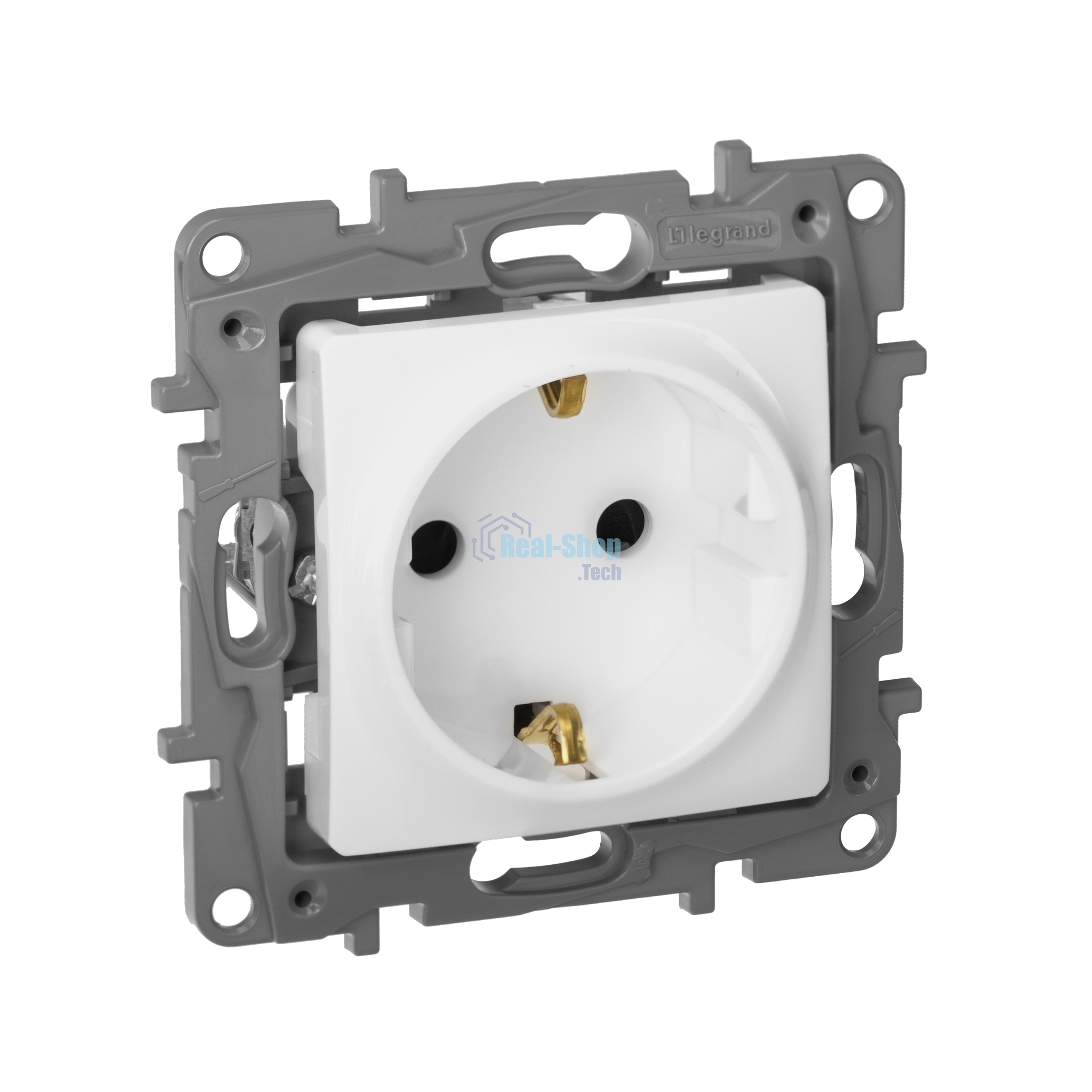 Механизм розетки 1-м СП Etika 2К+З 16А защ. шторки с заземл. винт. зажимы бел. Legrand 672222