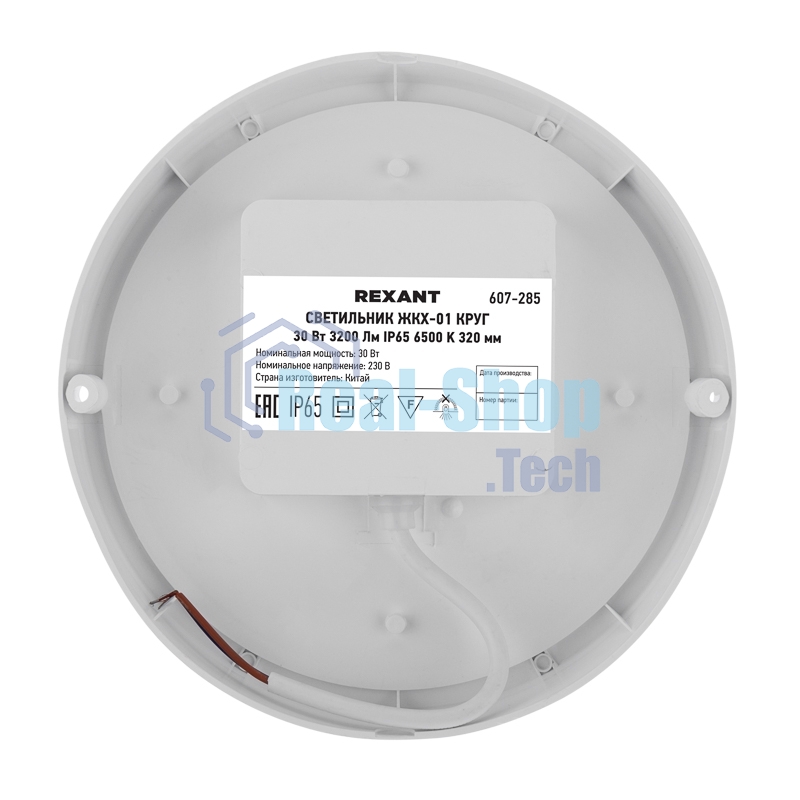 Светильник светодиодный пылевлагозащищенный Rexant ЖКХ-01 круг 30 Вт 3200 Лм IP65 6500 K 210х37 мм