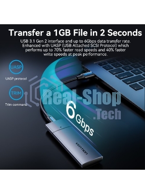 Корпус для SSD Vention USB 3.1 Gen 2-C M.2 NGFF (B-Key/B&M Key) Серый