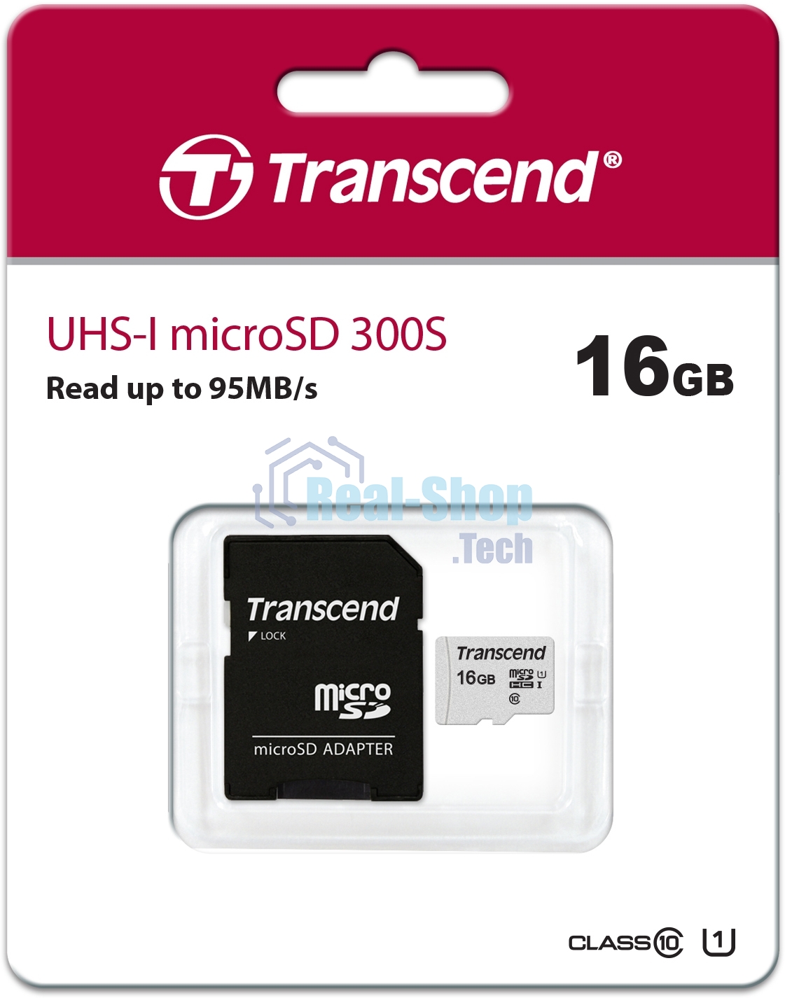 Флеш карта Micro SecureDigital 16Gb TranscendTS16GUSD300S-A MicroSDHC Class 10 UHS-I, SD adapter