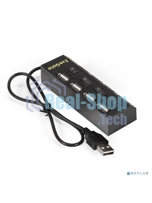 USB-концентратор ExeGate EX293977RUS DUB-42SW (кабель-адаптер USB2.0 --> 4xUSB2.0, кнопки включения/отключения для каждого порта, Plug&Play, черный)